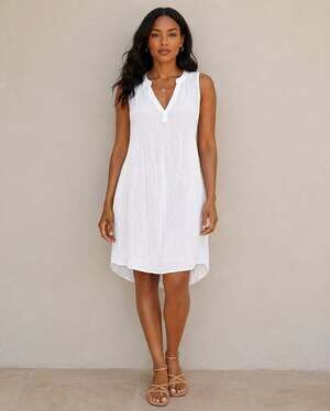L.L.Bean White Double Gauze Sleeveless Shift Dress Women's M Beach Cottagecore